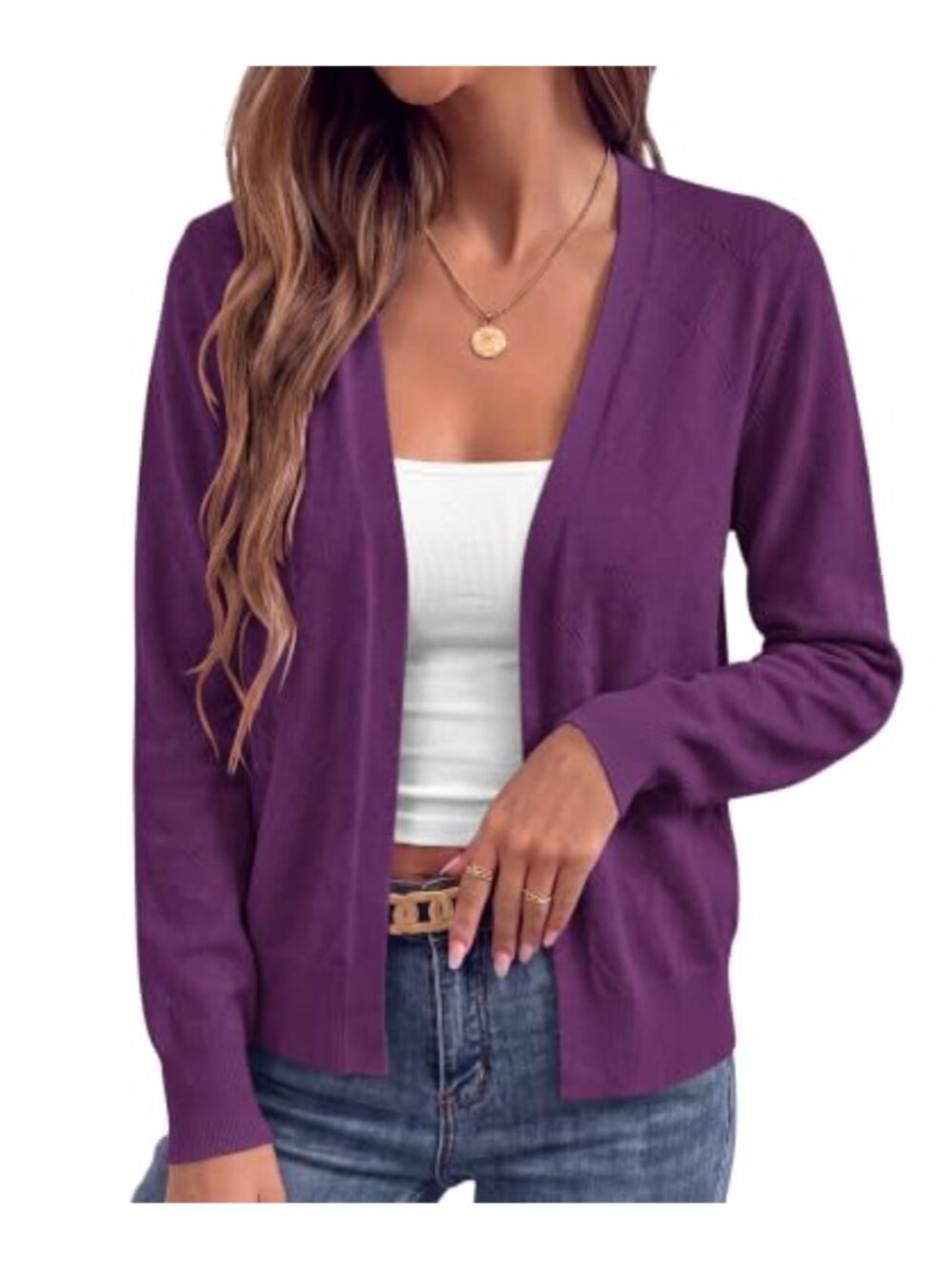 Open Front Knit Cardigan Hollow Out Lightweight Layer